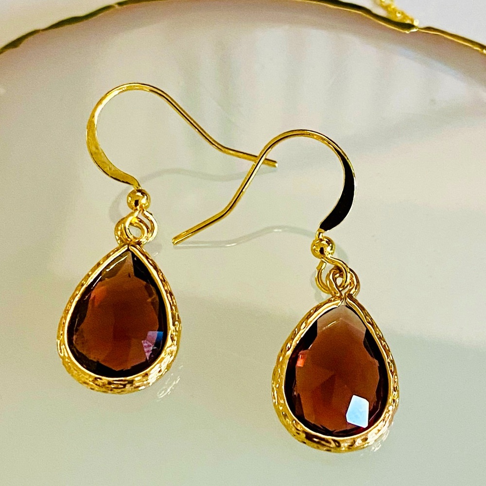 Burgundy drop demure crystal earrings